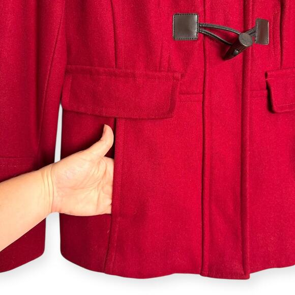 Croft & Barrow Red Wool Blend Hooded Toggle Button Short Pea Coat Women's M - Picture 8 of 12